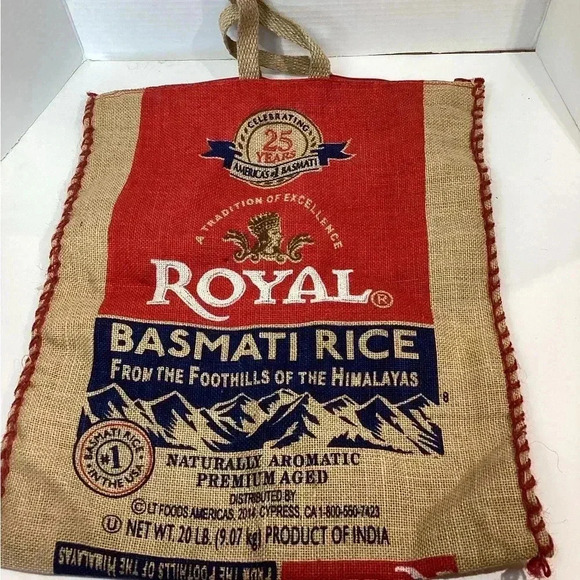 Royal Basmati Rice Burlap Tote Bag Sack Zipper - Picture 2 of 3